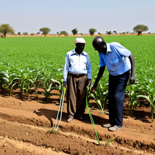 Agricultural Cooperation**

"A sunny, golden field in South Sudan, with Israeli and South Sudanese farmers working side-by-side. Some are examining crops, others are adjusting drip irrigation systems. All are fully clothed in modest work attire. In the background, modern farming equipment. Safe for work, appropriate content, professional, family-friendly, perfect anatomy, correct proportions, natural pose, well-formed hands, proper finger count, natural body proportions."

**