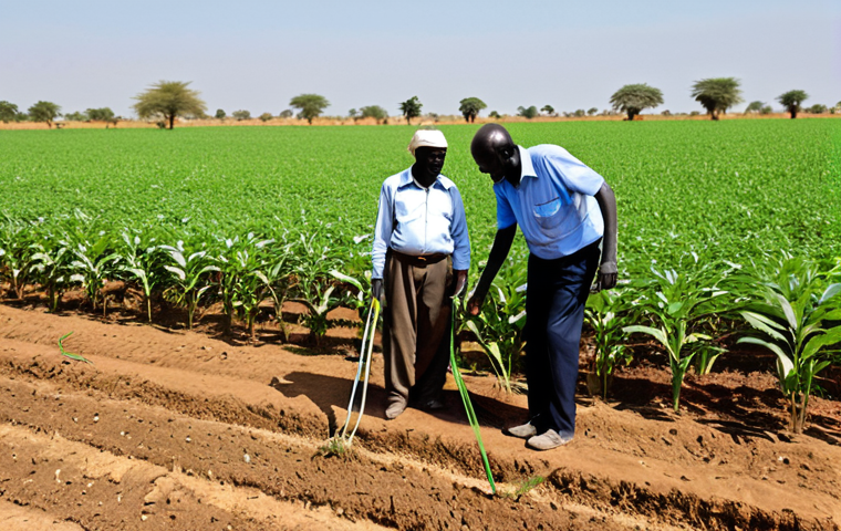 Agricultural Cooperation**

"A sunny, golden field in South Sudan, with Israeli and South Sudanese farmers working side-by-side. Some are examining crops, others are adjusting drip irrigation systems. All are fully clothed in modest work attire. In the background, modern farming equipment. Safe for work, appropriate content, professional, family-friendly, perfect anatomy, correct proportions, natural pose, well-formed hands, proper finger count, natural body proportions."

**