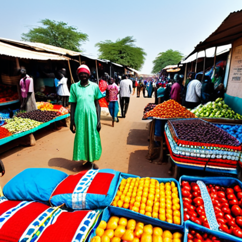 남수단 주요 도시 - Juba Market Scene**

"A bustling marketplace in Juba, South Sudan, filled with vendors selling color...