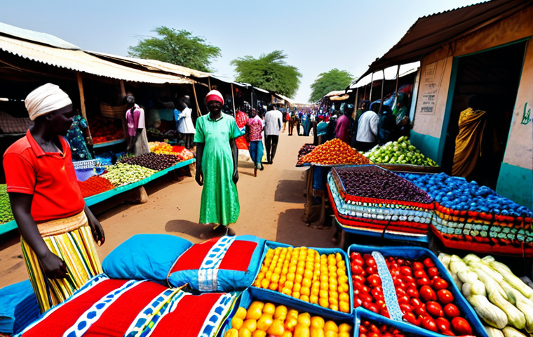 남수단 주요 도시 - Juba Market Scene**

"A bustling marketplace in Juba, South Sudan, filled with vendors selling color...