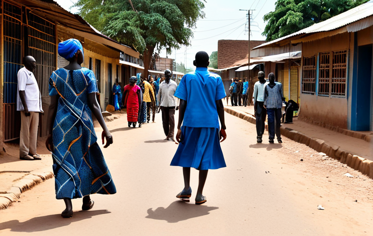 남수단 주요 도시 - Juba Market Scene**

"A bustling marketplace in Juba, South Sudan, filled with vendors selling color...