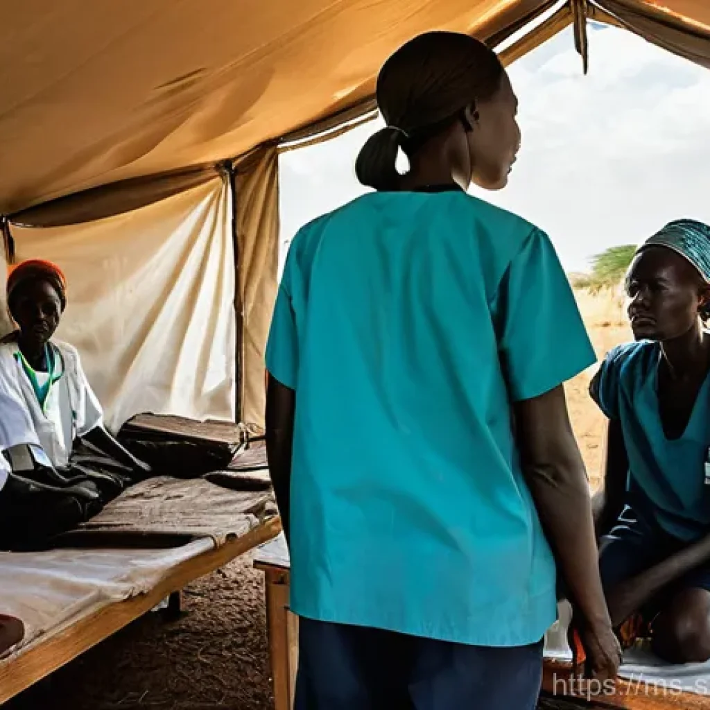 남수단의 현대식 병원 시설 - **Prompt:** A humanitarian medical team operating a mobile clinic in a remote, rural area of South S...