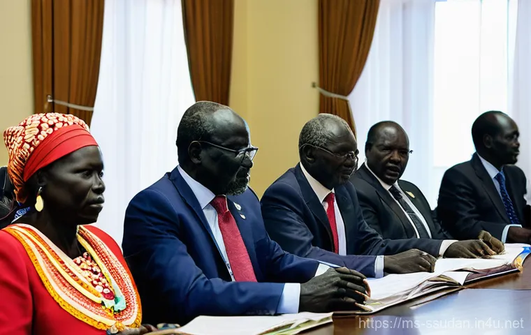 남수단 정치 구조 - **Prompt 1: South Sudan's Unified Leadership in Dialogue**
    "A diverse group of South Sudanese po...