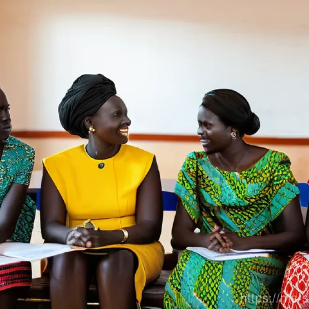 남수단 여성 정치인 - **Image Prompt 1: Women in Peace Negotiations**
"A group of diverse South Sudanese women, aged 3...